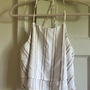 Forever 21 White and Tan Striped Halter Blouse